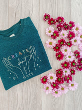 Load image into Gallery viewer, 'Create Don't Hate' Sweatshirt | Heather Forest Green - Sunbeam Naturals